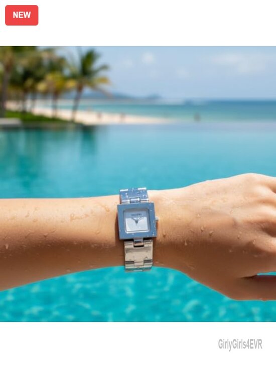Dainty Square Gold Plated Watch with Bangle Bracelet Water Resistant Japanese main image 4